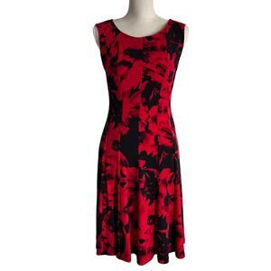 Dark Academia Y2K Red Black Floral Fit Flare Dress Women’s 6 Whimsigoth Gothcore